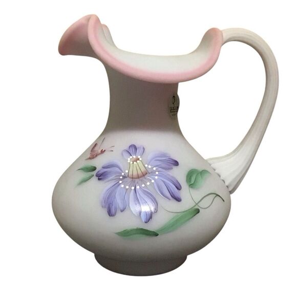 Fenton Blue Burmese Purple Passion Flower Pitcher Limited Edition - Picture 1 of 8
